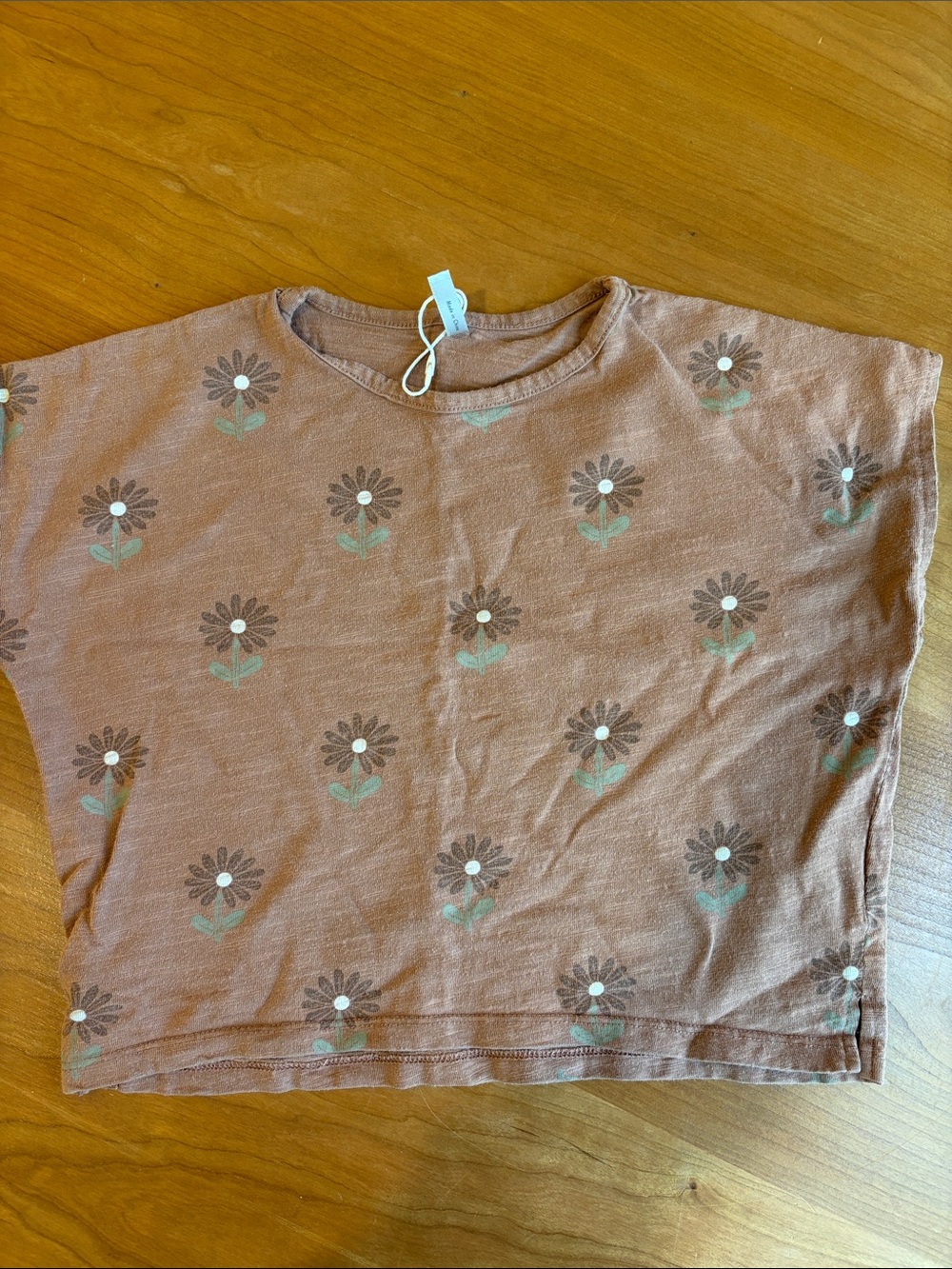 Rylee + Cru Rust Floral Short Sleeve Tee with Mint Accents